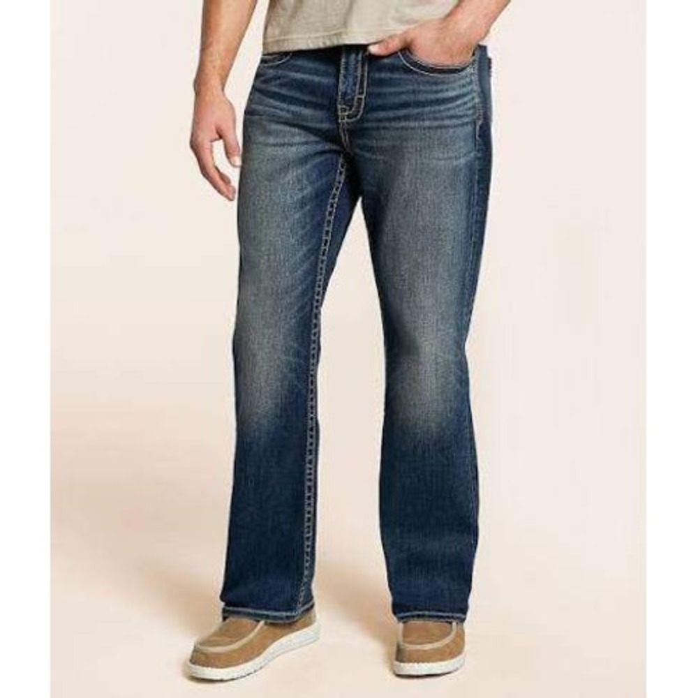 BKE Jeans Mens 30 Short Tyler Bootleg Blue Medium Wash Distressed Thick Stitch